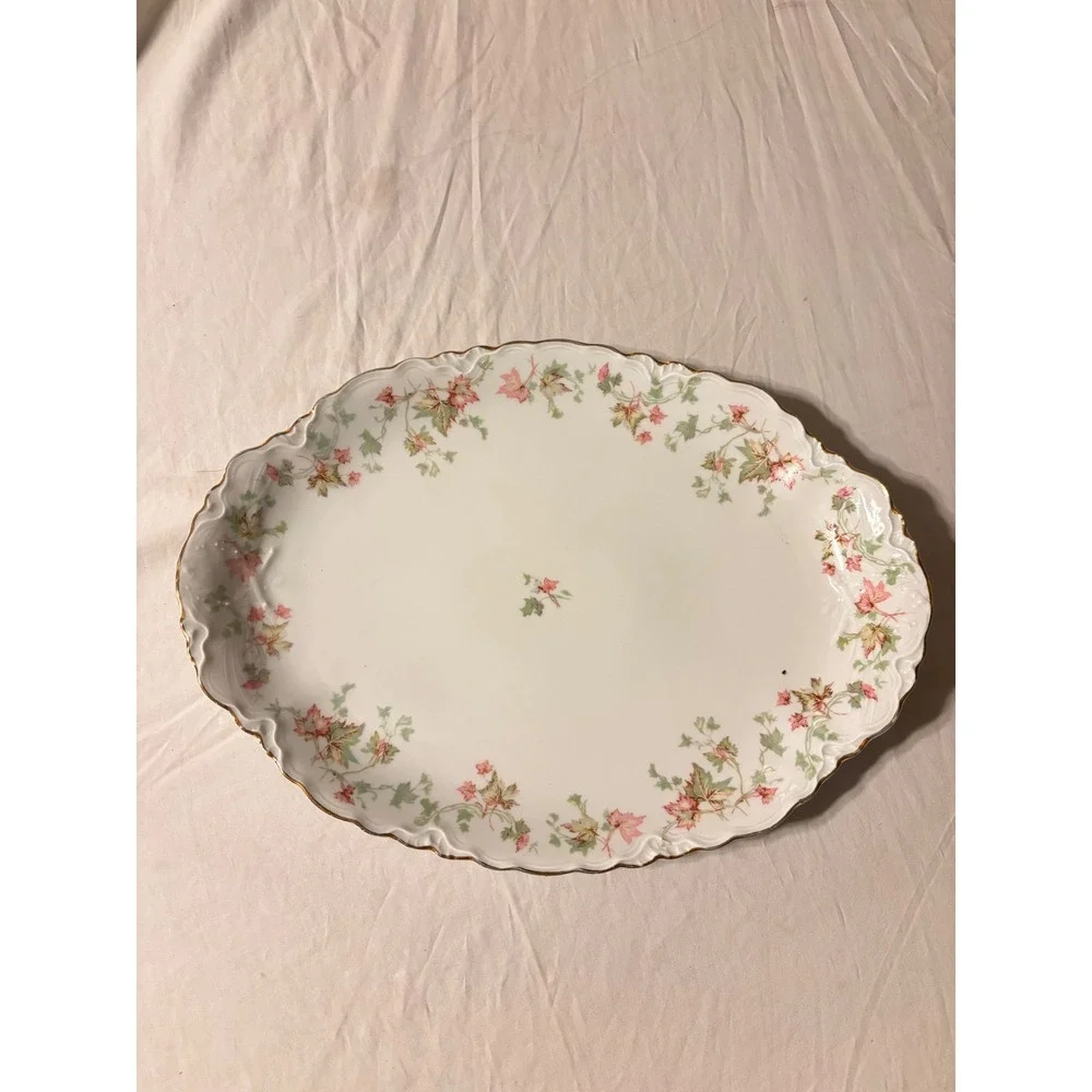 Hutschenreuther Selb Platters Set 2 White Pink Floral Bavaria US Zone Good 15in
